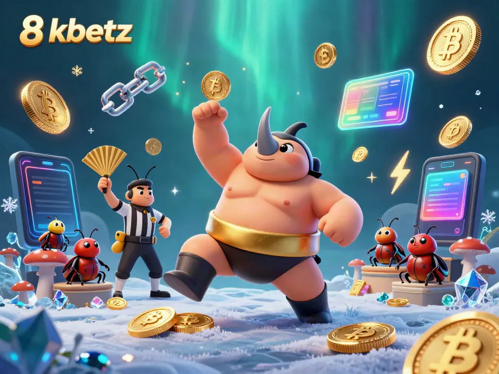 Experience the thrill of 8xbetz as the sumo champion beetle launches coins, celebrating vibrant casino action.