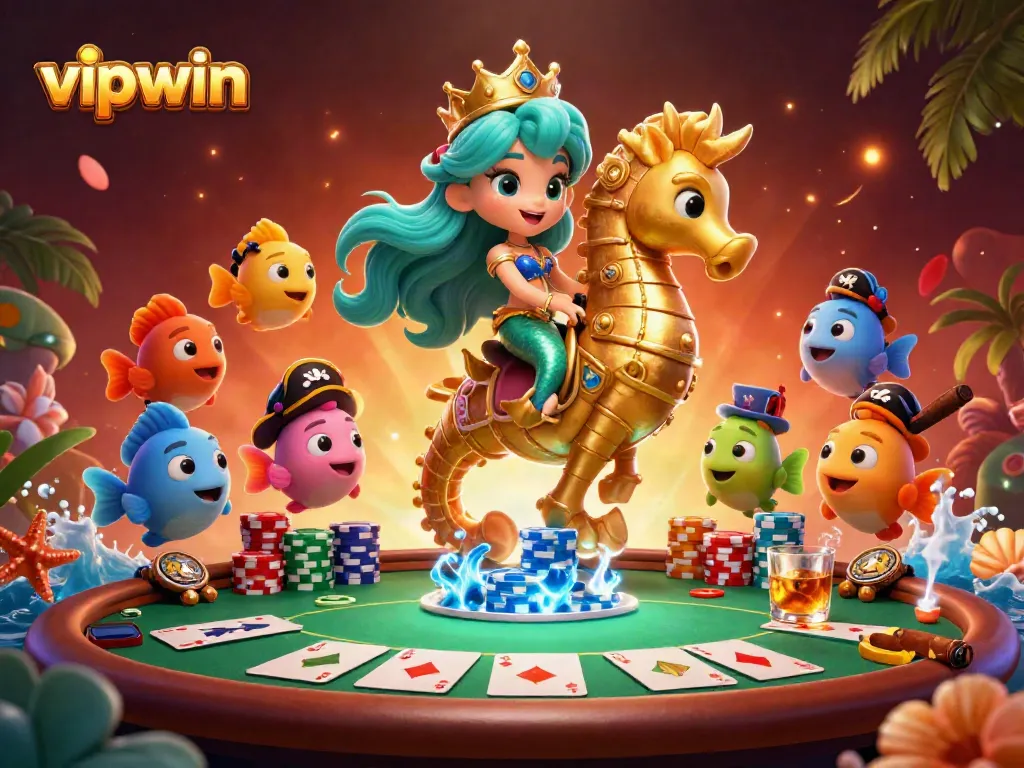 Experience thrilling gameplay at vipwin with a vibrant mermaid princess in a colorful casino scene.