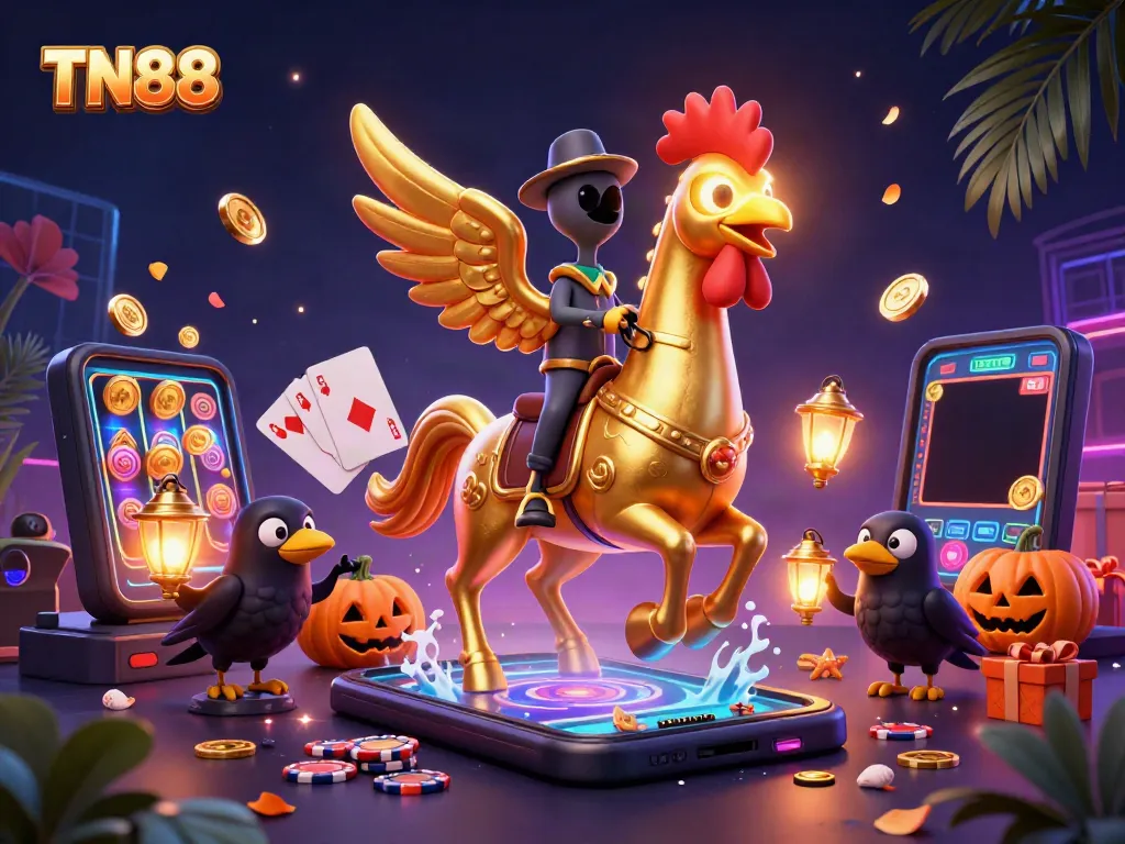 Engage in thrilling wins with TN88's vibrant casino scene featuring unique characters and gaming elements.