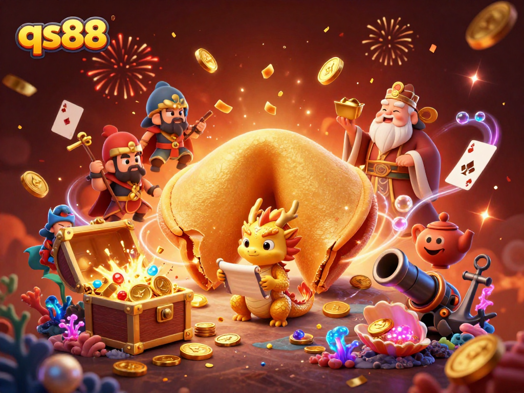 Experience the joy of winning with qs88 in this vibrant 3D casino scene featuring unique characters and dynamic gaming elements.
