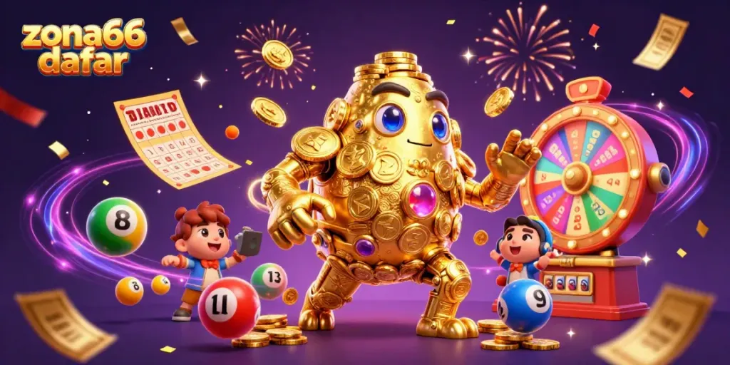 Experience the excitement of gaming at zona66 daftar with a golden golem and dynamic elements.