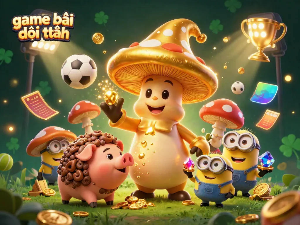 Experience the excitement of game bài đổi thưởng in this magical, golden scene featuring dynamic characters and vibrant casino elements.