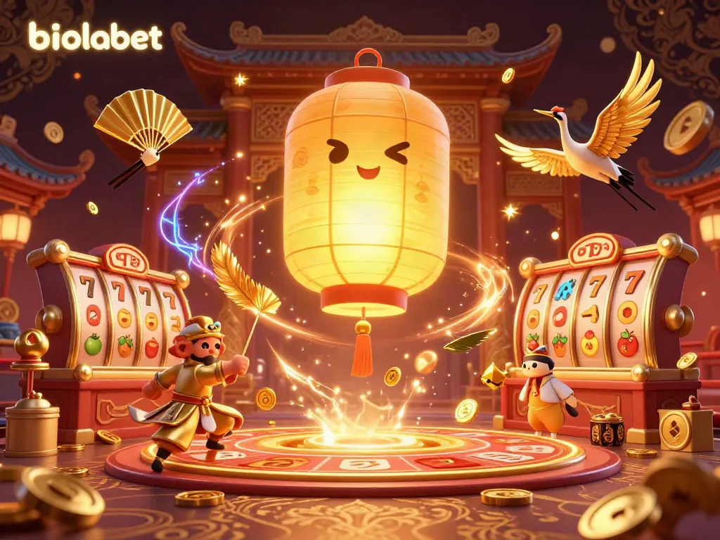 Experience the vibrant energy of biolabet with a golden lantern spirit and dynamic casino elements.