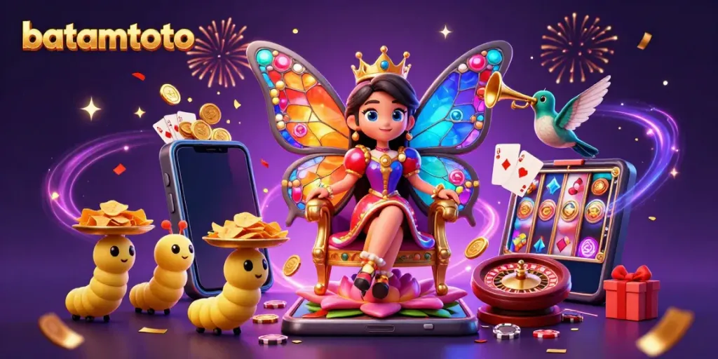 Engage with batamtoto through lively 3D casino characters surrounded by vibrant gaming elements.