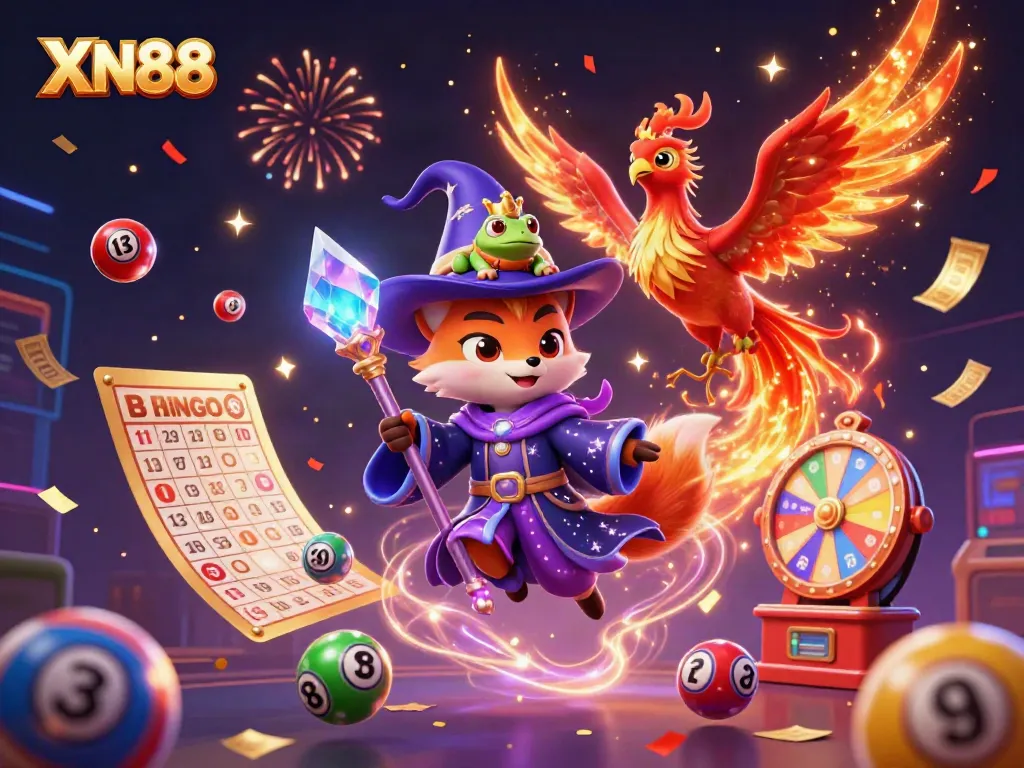 Play the vibrant XN88 slot game with mystical characters and colorful elements all around.