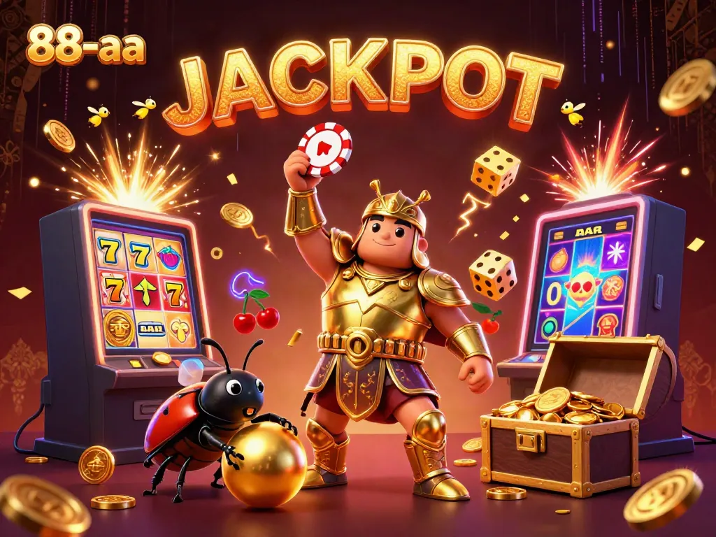 Engage with the excitement of 88-aa as characters celebrate a jackpot with casino elements.