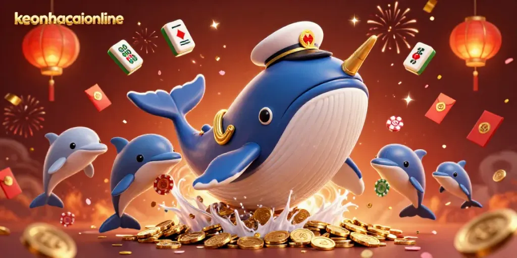 Experience the excitement of betting with keonhacaionline's vibrant casino-themed digital art featuring a whale.