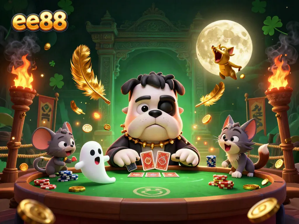 Experience the thrill of ee88 with Frankenstein bulldog dealer and gold-themed casino excitement.