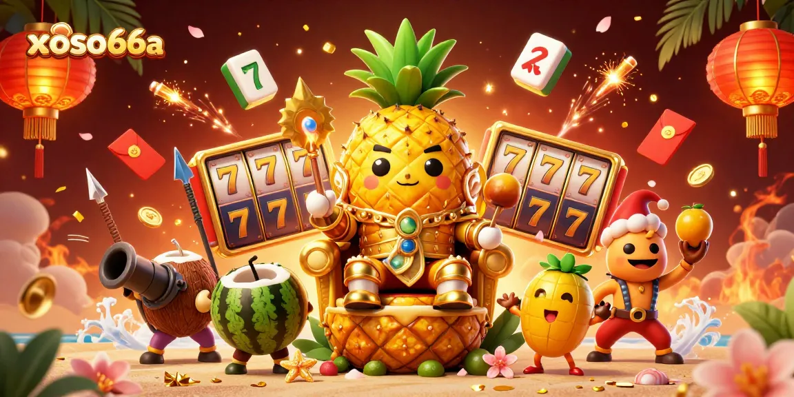 Play and win at xoso66a with a vibrant casino scene featuring slots and joyful characters.