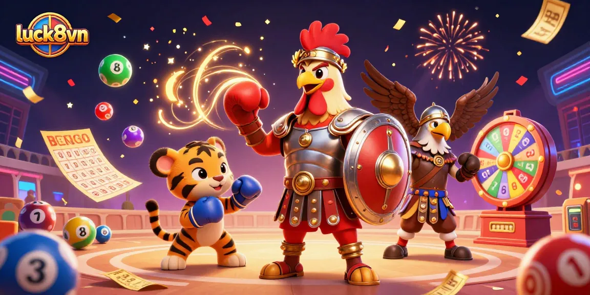 Enjoy thrilling wins at luck8vn with a vibrant scene filled with colorful lottery elements and characters.
