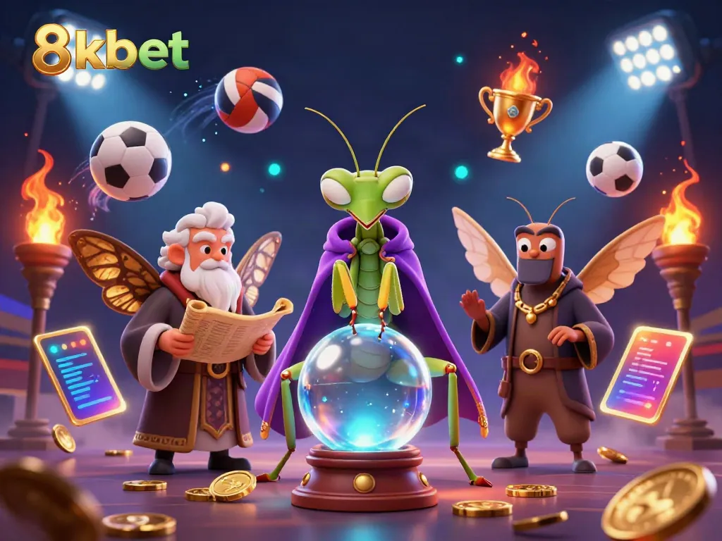 Engage with the mystical fortune teller and wise moth librarian in an exciting 8kbet scene filled with dynamic sports elements.