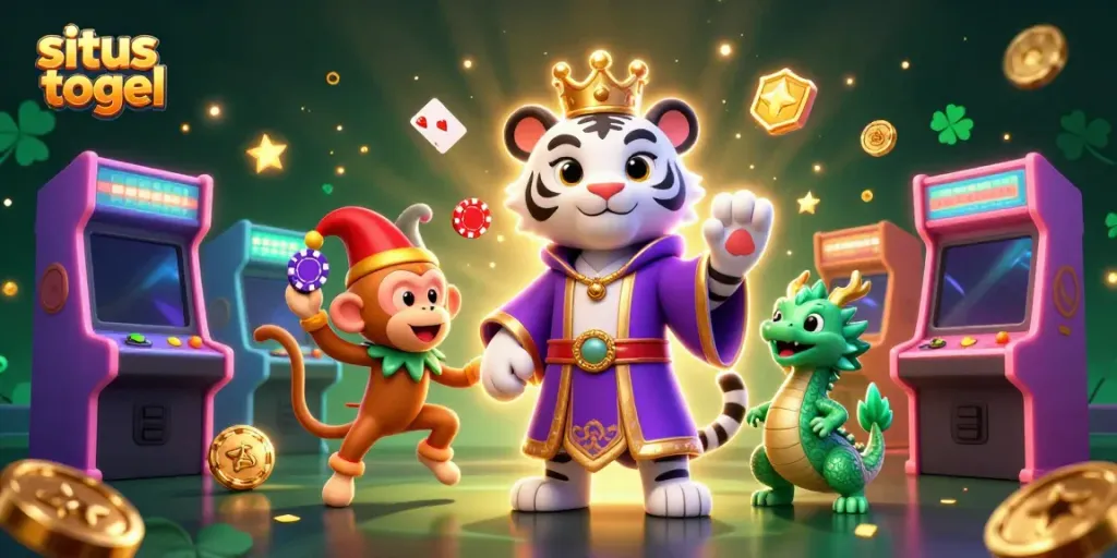 Permainan situs togel yang menarik dengan karakter kartun bergaya 3D yang penuh warna dan detail